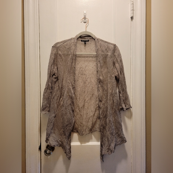 Eileen Fisher S Beige Quiet Luxury Crinkle Knit Cardigan Sweater W 3/4 Sleeves - Picture 1 of 5